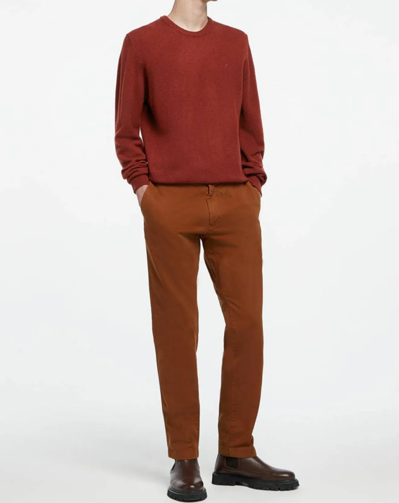 Homme Hackett London Pull 100% Laine d'agneau col rond orange moyen