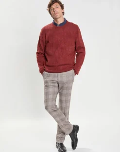 Hot Hackett London Pull 100% Laine d'agneau col rond Cable orange moyen