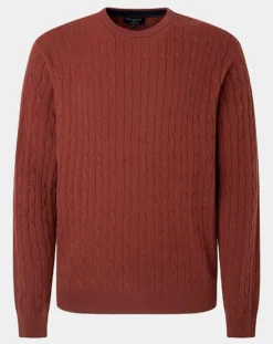 Hot Hackett London Pull 100% Laine d'agneau col rond Cable orange moyen