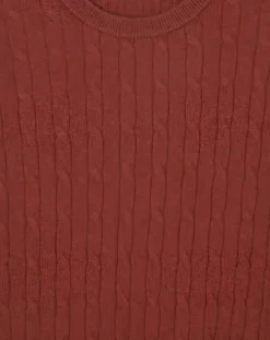 Hot Hackett London Pull 100% Laine d'agneau col rond Cable orange moyen