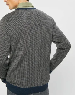 Best Hackett London Pull 100% Laine imprimé pied-de-poule marron/bleu marine