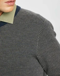 Best Hackett London Pull 100% Laine imprimé pied-de-poule marron/bleu marine