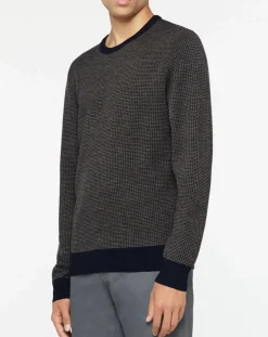 Best Hackett London Pull 100% Laine imprimé pied-de-poule marron/bleu marine