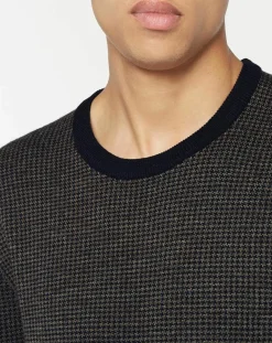 Best Hackett London Pull 100% Laine imprimé pied-de-poule marron/bleu marine