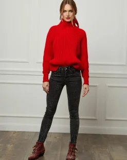 Femme Fleur de cachemire Pull 100% Laine Noa rouge