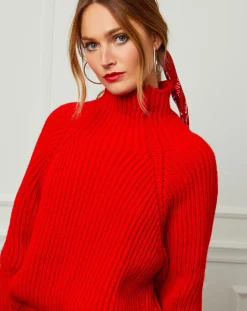 Femme Fleur de cachemire Pull 100% Laine Noa rouge