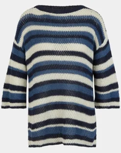 Femme MaxMara Weekend Pull 100% Lin Gentile bleu/multicolore