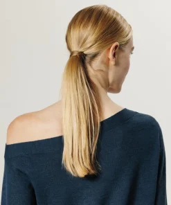 Femme Rodier Pull Abby 100% laine épaule nue asymétrique bleu pétrole