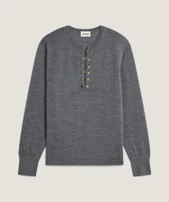 Discount Rodier Pull Adija 100% Laine chaine col V gris foncé