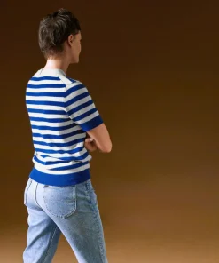 Femme Rodier Pull Adlyne manches courtes rayé blanc