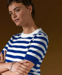 Femme Rodier Pull Adlyne manches courtes rayé blanc