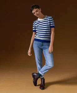 Femme Rodier Pull Adlyne manches courtes rayé blanc