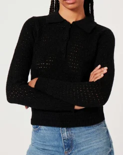 Femme Manoush Pull ajouré Pointelle noir