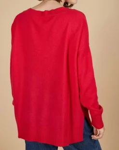 Femme Cashmere Tribu Pull ample 100% Cachemire Isidore col V fuchsia