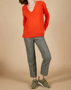 New Cashmere Tribu Pull ample 100% Cachemire Isidore col V orange