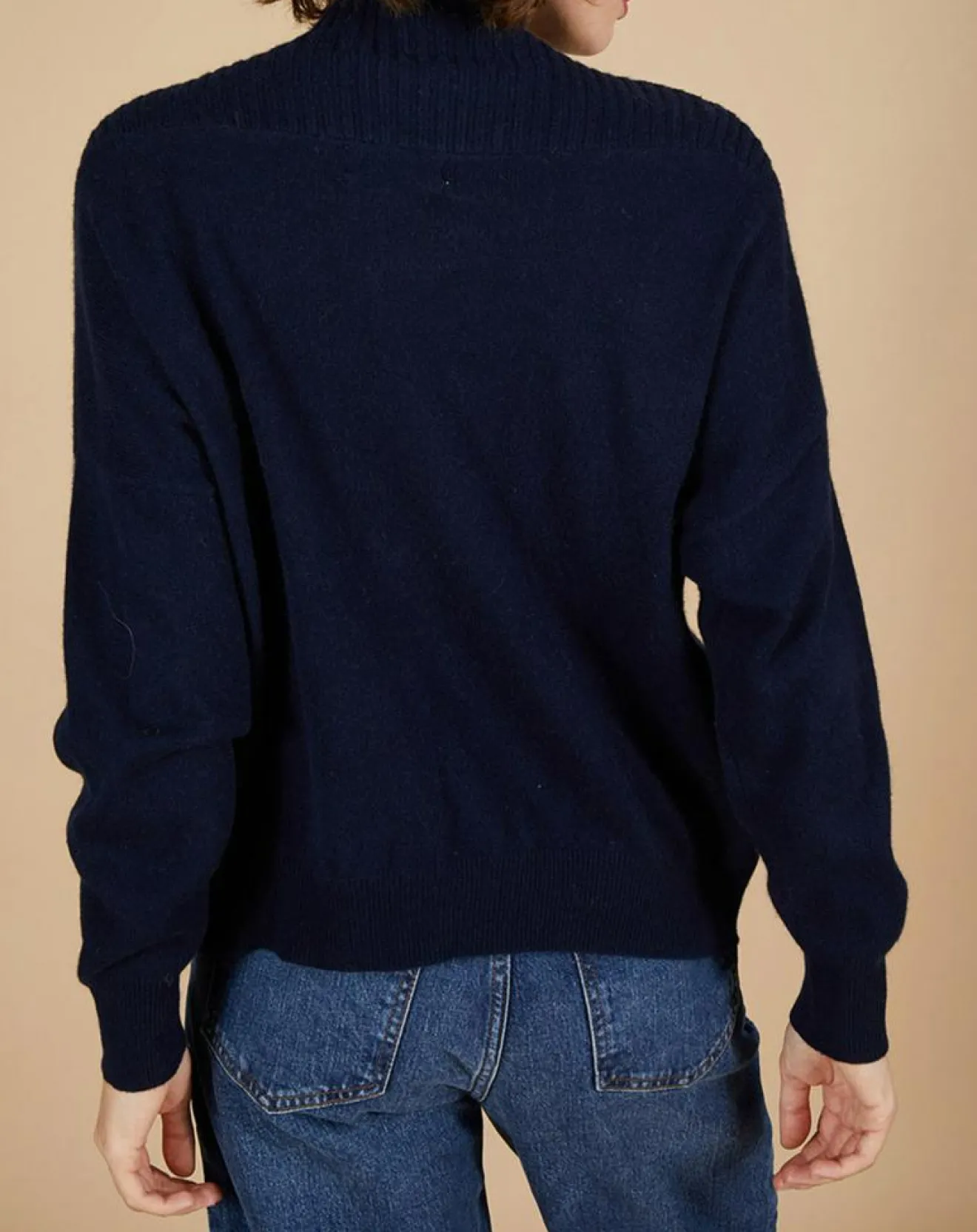 Femme Cashmere Tribu Pull ample 100% Cachemire Sandy col montant à bouton bleu nuit