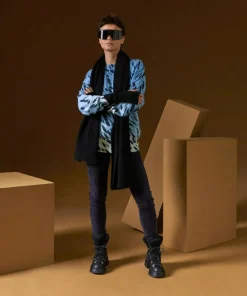 Femme Rodier Pull Anémone 100% Cachemire imprimé léopard bleu azur