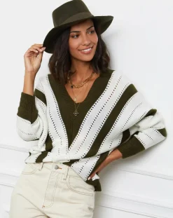 Femme L'Armoire de Suzette Pull Anna kaki/blanc