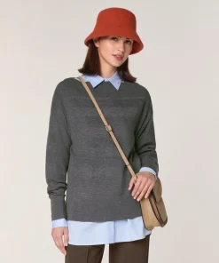 Femme Rodier Pull Annouck 100% laine jacquard gris foncé