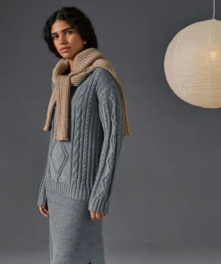 Rodier Pull Arlette 100% laine col rond torsades gris