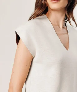 Rodier Pull Aurély manches courtes col V blanc écru