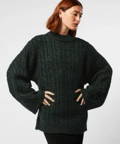 Online Rodier Pull Auxane, col montant à torsades vert foncé