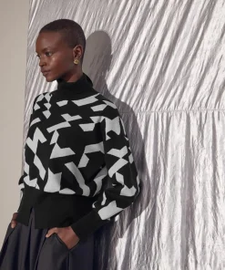 Femme Rodier Pull Azalée, jacquard, col roulé noir