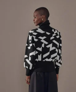 Femme Rodier Pull Azalée, jacquard, col roulé noir