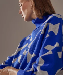 Femme Rodier Pull Azalée, jacquard, col roulé bleu outremer