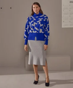 Femme Rodier Pull Azalée, jacquard, col roulé bleu outremer