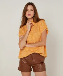 Femme Rodier Pull Bachira col roulé sans manches jaune