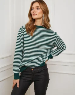 Sale Fleur de cachemire Pull Benedicte vert/ecru