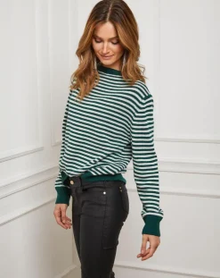 Sale Fleur de cachemire Pull Benedicte vert/ecru