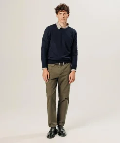 Homme Rodier Pull Bertrand 100% laine col rond bleu nuit