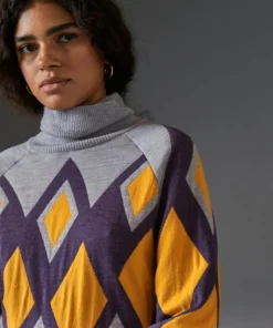 Femme Rodier Pull Bethsabée 100% laine col roulé jacquard gris souris