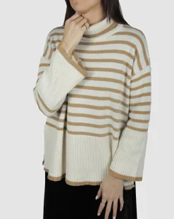 Lauren Vidal Pull Billie rayé camel