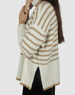 Lauren Vidal Pull Billie rayé camel