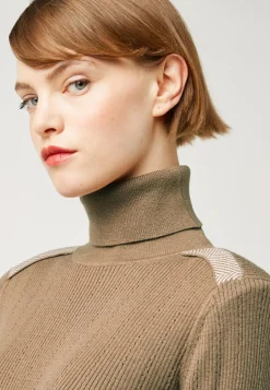 Femme Rodier Pull Chantal-Marie col roulé motifs épaules marron camel