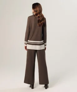 Sale Rodier Pull Cheyenne rayures inférieures marron havane