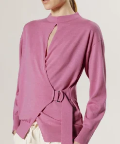 Femme Rodier Pull Chimène 100% laine cache-coeur rose bonbon