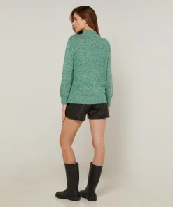 Femme Rodier Pull chiné Aïcha col montant vert