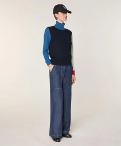 Outlet Rodier Pull Chloey 100% Laine col roulé multicolore bleu marine