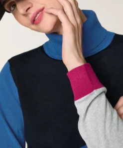 Outlet Rodier Pull Chloey 100% Laine col roulé multicolore bleu marine