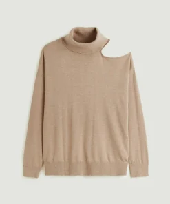 Femme Rodier Pull Clémentine, col roulé, épaule dénudée marron moka