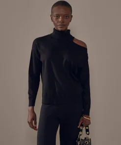Sale Rodier Pull Clémentine, col roulé, épaule denudée noir