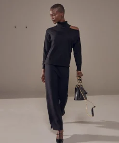 Sale Rodier Pull Clémentine, col roulé, épaule denudée noir