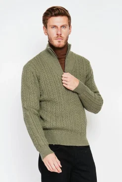 Homme C&Jo Pull col camionneur kaki