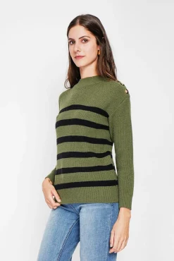 Femme C&Jo Pull col montant ajouré kaki