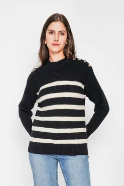 Clearance C&Jo Pull col montant ajouré noir