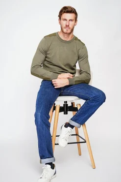 Homme C&Jo Pull col rond kaki